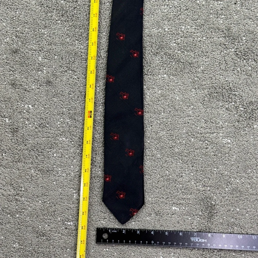 Vintage Warden-Brooks Pure Silk Tie Switzerland Swiss Map Red Black Necktie